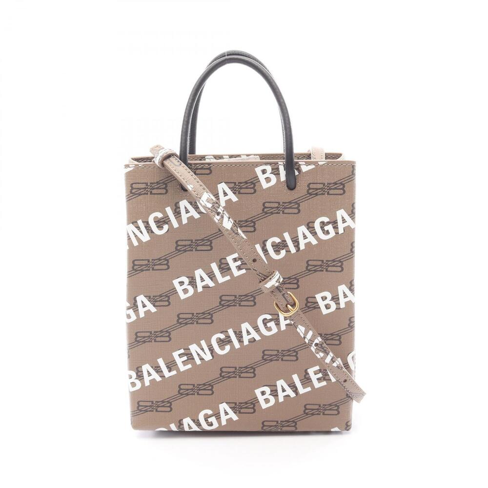 Balenciaga Monogram Handbag Canvas Leather Gray White Black